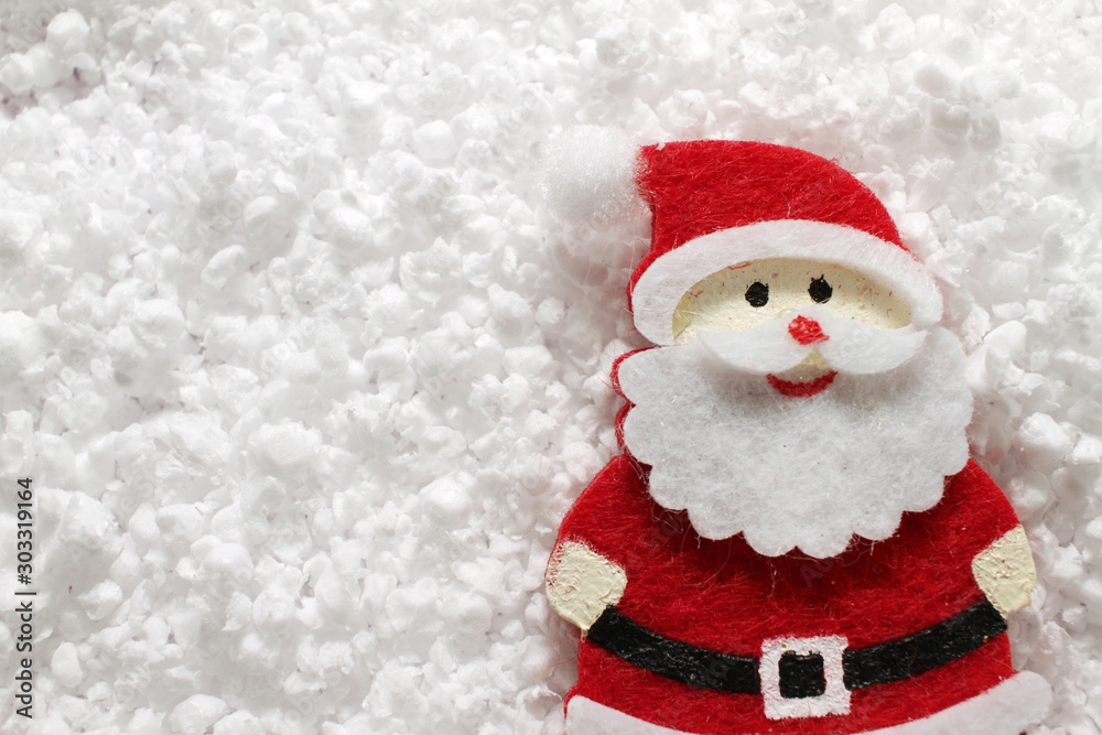 Christmas background with Santa Claus and white snow (copy space for your text). New Year background