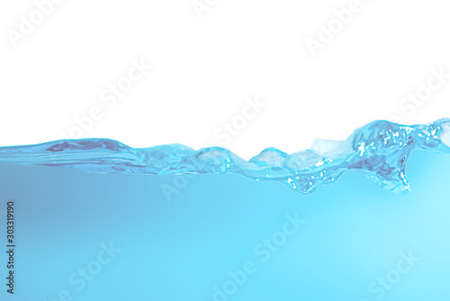 Close up blue water splash with copy space.