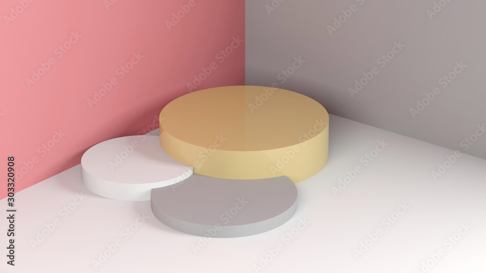 Cylindrical podium stands in an empty abstract interior Cylindrical podium stands in an empty abstract interior