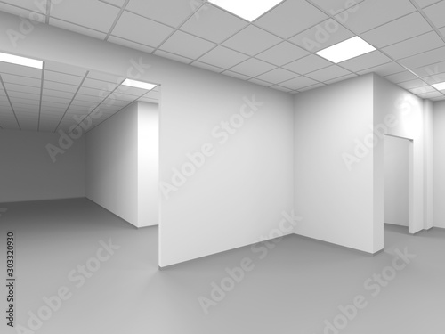 An empty office with white walls  abstract interior