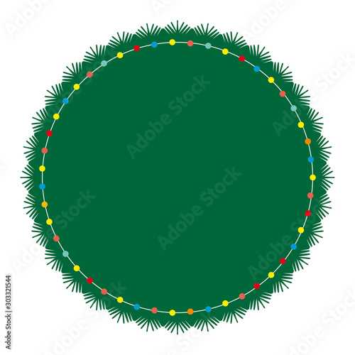 Christmas wreath. Christmas banner with light bulbs.