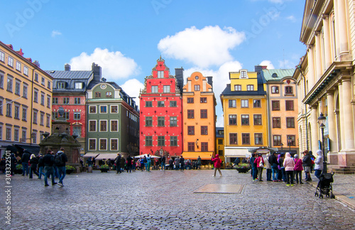 Photography Stortorget square in Old town (Gamla Stan), Stockholm center, Sweden