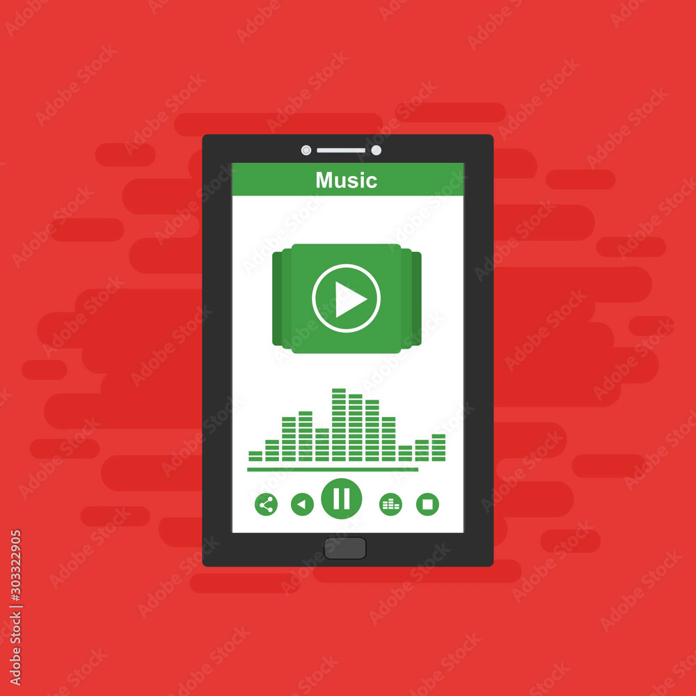 Media player application, app template with flat design style for smartphones, PC or tablets. Clean and modern - Vector Media player application, app template with flat design style for smartphones, PC or tablets. Clean and modern - Vector