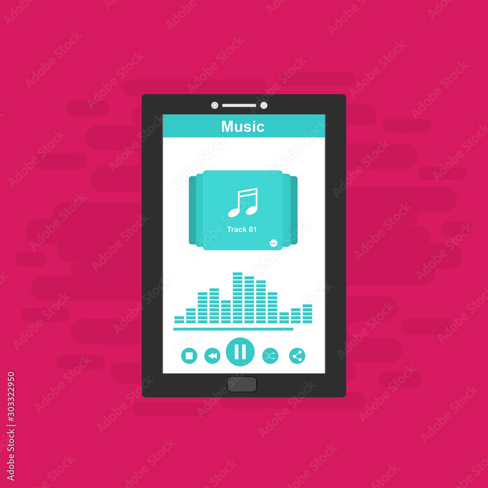 Media player application, app template with flat design style for smartphones, PC or tablets. Clean and modern - Vector Media player application, app template with flat design style for smartphones, PC or tablets. Clean and modern - Vector