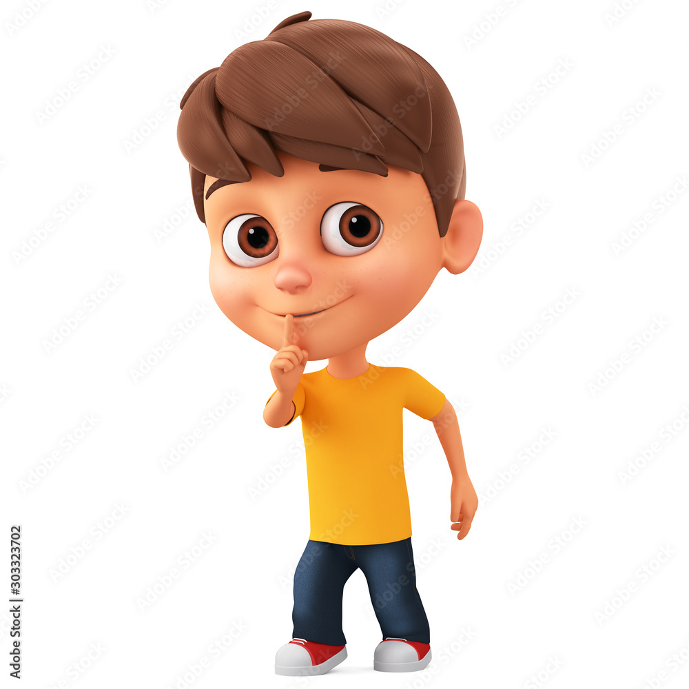 Cartoon character of a little boy sneaking on a white background. 3d render  illustration. Stock Illustration | Adobe Stock