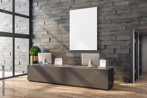 Luxury office lobby with billboard