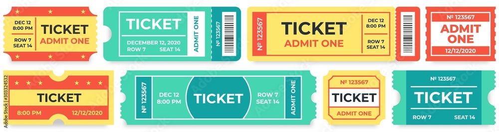 Admit one tickets. Circus entries coupon, retro cinema ticket ...