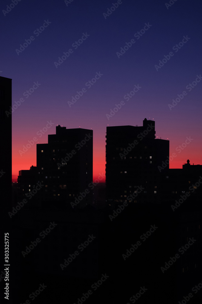 Silhouettes of tall buildings