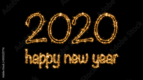 Sparkling Happy New Year 2020 poster. Glowing gold sparkles