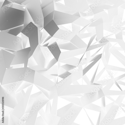 3d ILLUSTRATION, of white abstract crystal background, triangular texture, wide panoramic for wallpaper, 3d futuristic white background low poly design