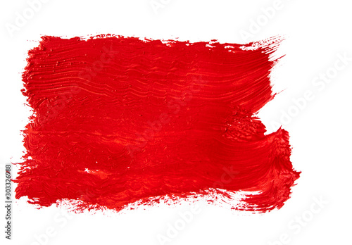 Red brush stroke isolated over white background