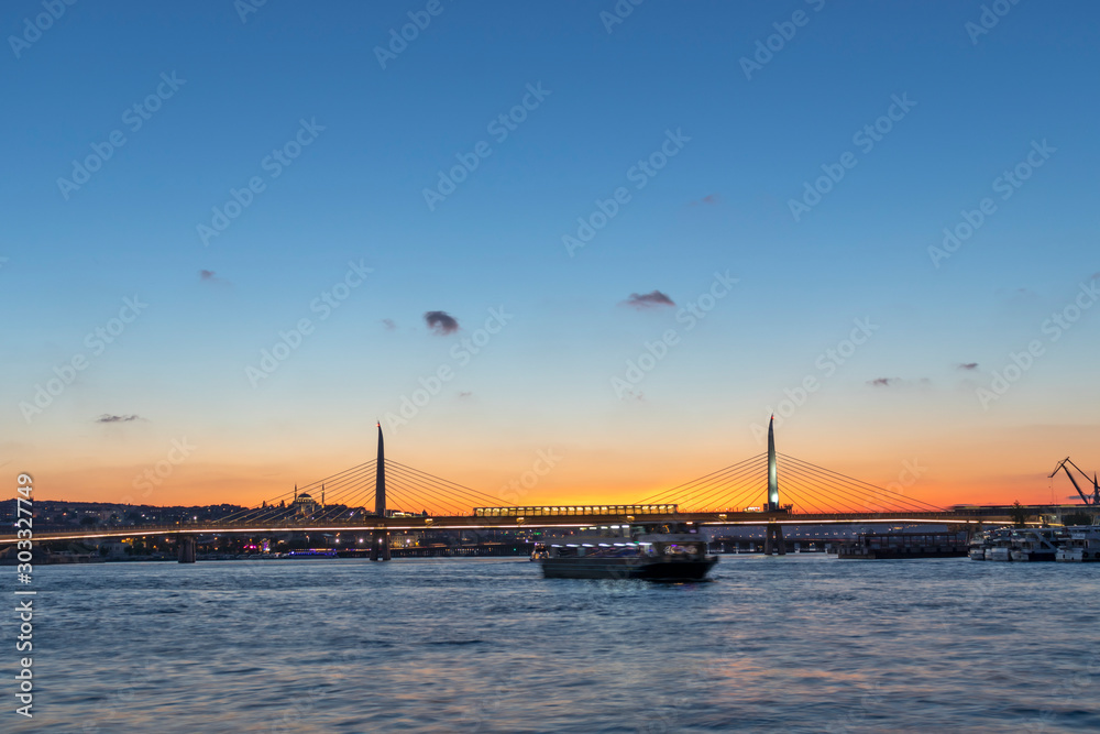Sunset view of Ataturk Bridge and Golden Horn inIstanbul, Turkey