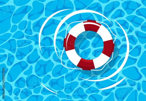 vector illustration of top view swimming pool life preserver on the surface of the water