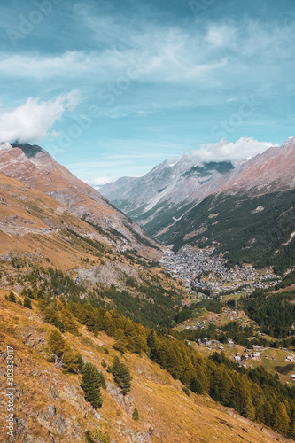 Zermatt and its fall colors from the cableway