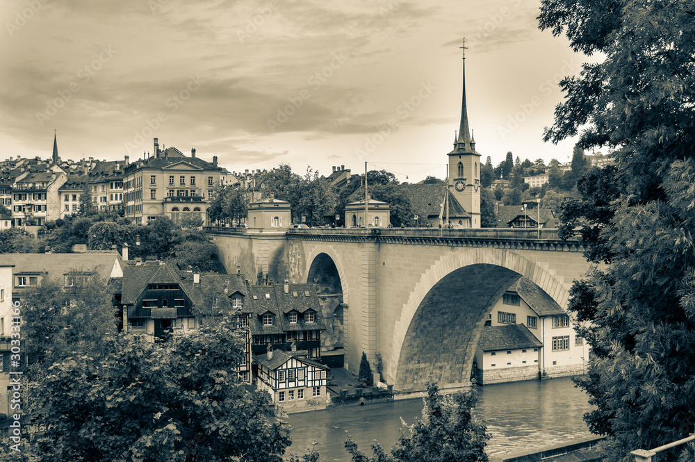Beautiful landscape of Bern with old bridge. Bern is capital of Switzerland and fourth most populous city