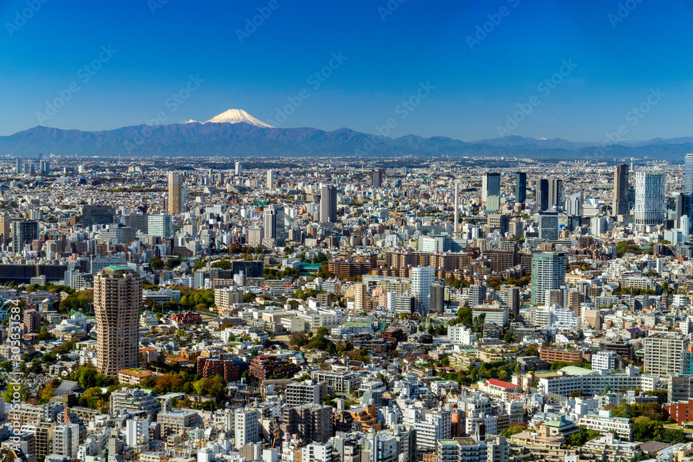 東京の街並み 麻布周辺と富士山