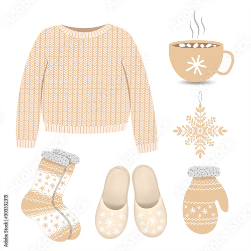 Set of cozy warm home clothes