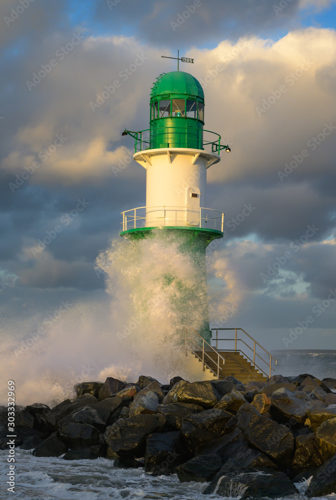 Warnemünde Lighthouse with surf