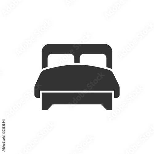 Bed icon in flat style. Bedroom sign vector illustration on white isolated background. Bedstead business concept.
