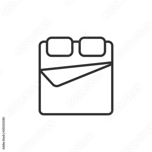 Bed icon in flat style. Bedroom sign vector illustration on white isolated background. Bedstead business concept.