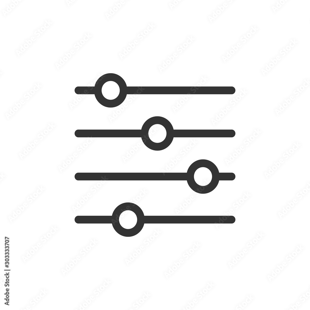 Control volume icon in flat style. Audio adjusting sign vector illustration on white isolated background. Filter business concept. Control volume icon in flat style. Audio adjusting sign vector illustration on white isolated background. Filter business concept.