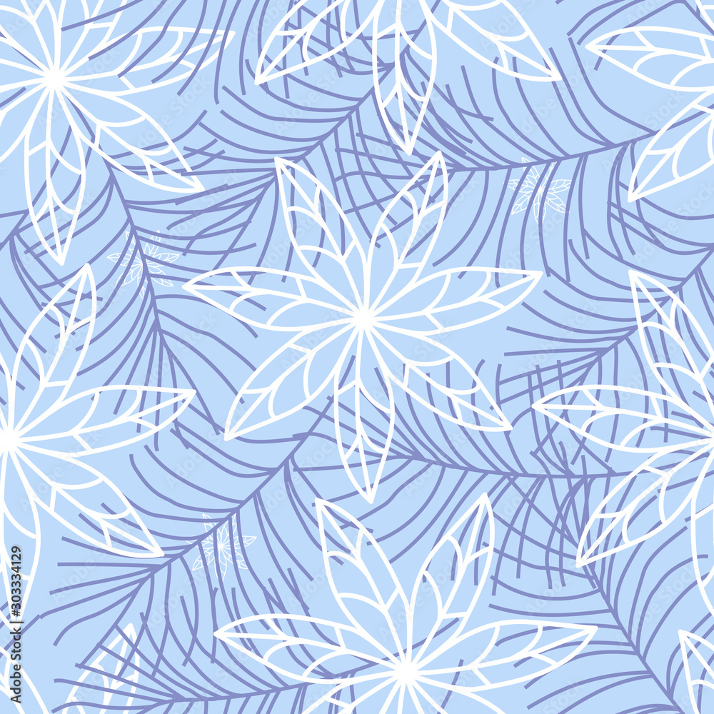Winter pattern with a seamless frosty pattern with fir branches on a purple background. Vector drawing