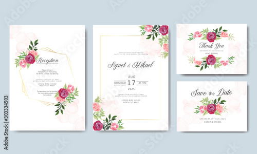 wedding cards invitation with beautiful flower template