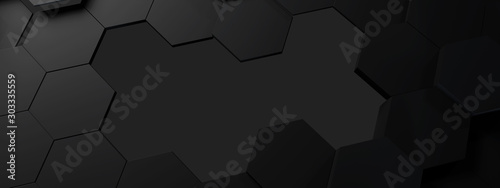 3d BLACK illustration of honeycomb ABSTRACT BACKGROUND, FUTURISTIC HEXAGONAL WALLPAPER, BACKGROUND