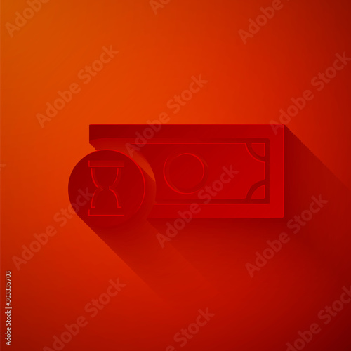 Paper cut Fast payments icon isolated on red background. Fast money transfer payment. Financial services, fast loan, time is money, cash back concept. Paper art style. Vector Illustration