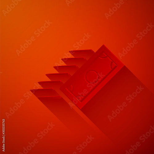 Paper cut Fast payments icon isolated on red background. Fast money transfer payment. Financial services, fast loan, time is money, cash back concept. Paper art style. Vector Illustration