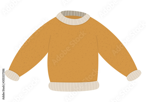 Winter clothes illustration. Vector sweater for cold weather isolated on white background. Flat picture of cozy jumper..