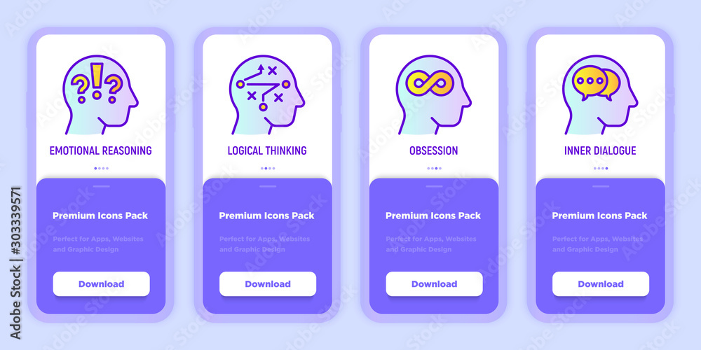 Ταπετσαρία Mental health mobile user interface with copy space and thin line icons: emotional reasoning, logical thinking, obsession, inner dialogue
