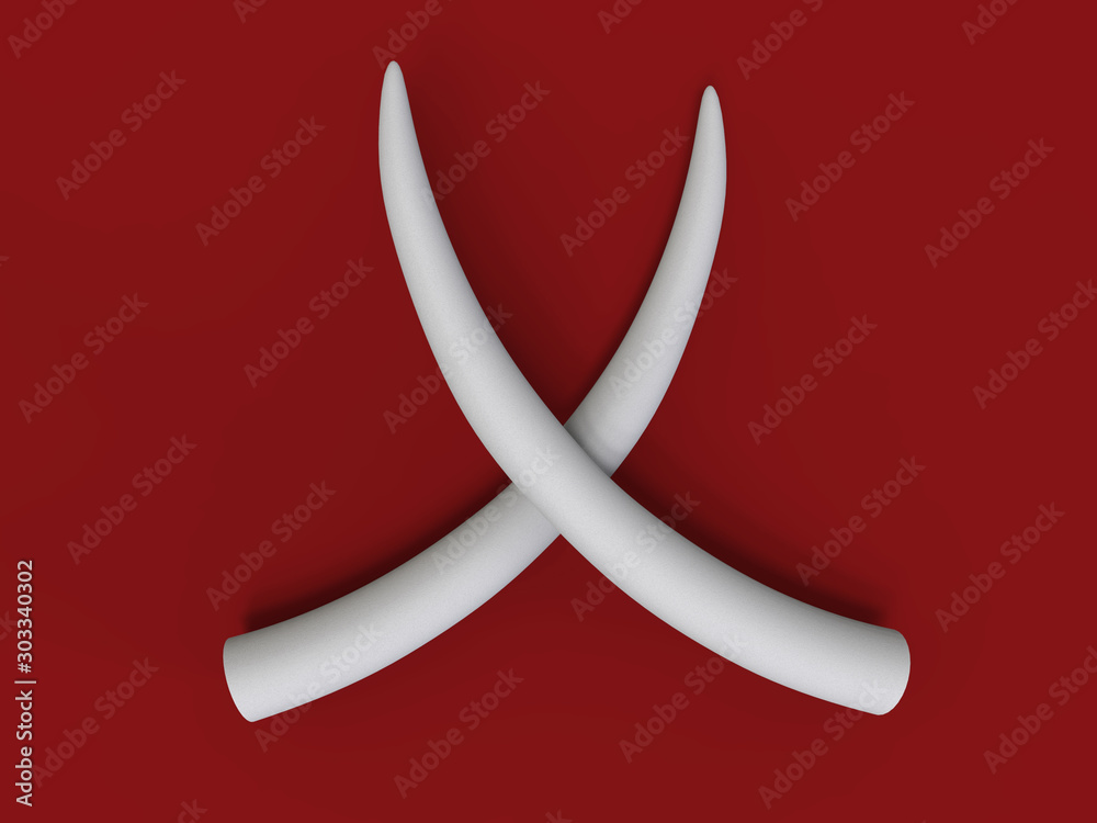 Εκτύπωση καμβά 3d illustration of ivory tusk placed in an x mark on red background