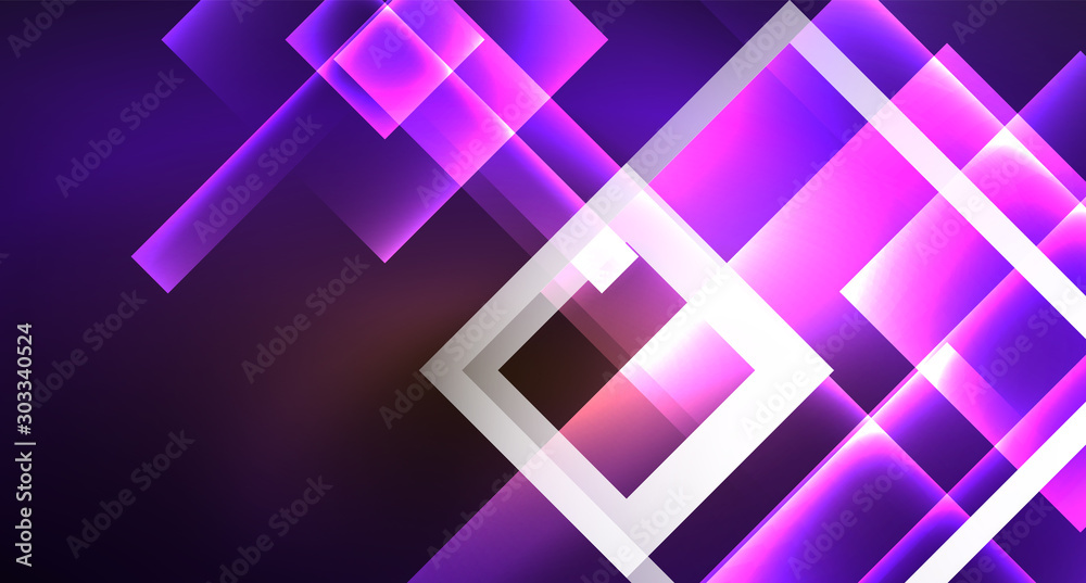 Fototapeta premium Shiny neon design square shape abstract background. Retro vector abstract design banner template