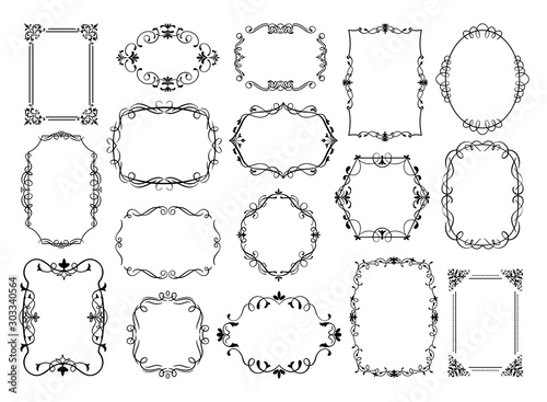 Vintage frames. Antique ornamental wedding borders, vector decorative floral frames for poster, logo, invitation card or social media stories. Ornate frame illustration set for retro empty certificate