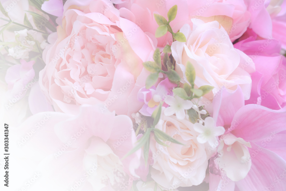 Blurred of rose flowers pink blooming. in the pastel color style for background.