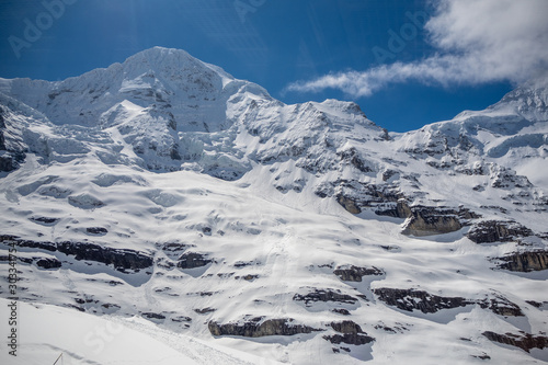Snow mountain with clear blue sky for background with copy space, Jungfrau, Switzerland