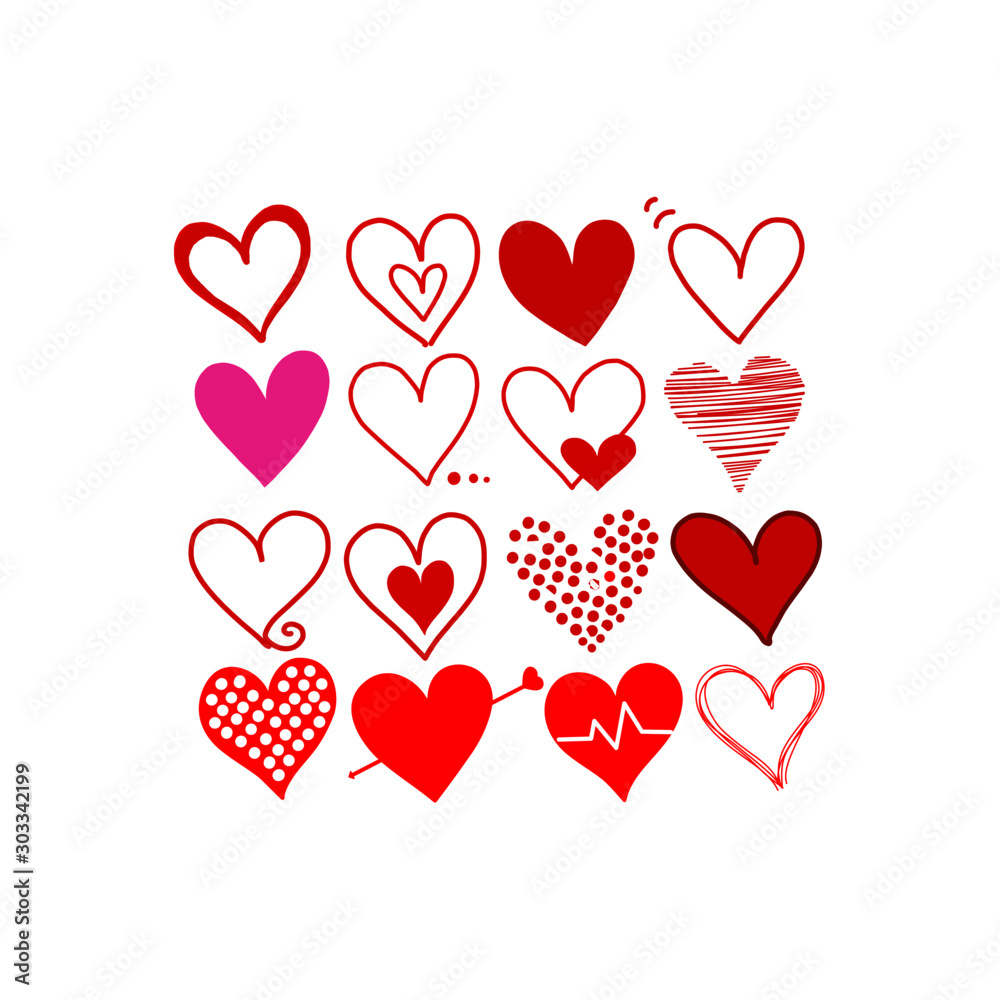 Set of Hand drawn hearts, Valentine concept.