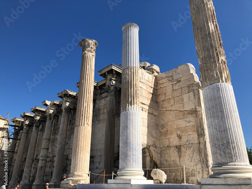 Beautiful ancient greek columns of a ruined library, Athens, Greece