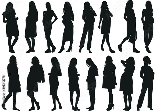set of silhouettes of pregnant young women