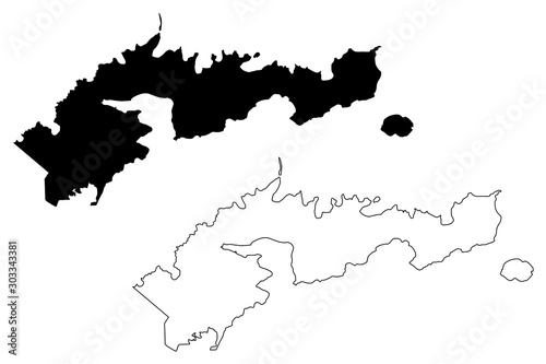 Eastern District, American Samoa (Unincorporated and unorganized U.S. territory, United States of America) map vector illustration, scribble sketch Western Samoa (Tutuila, Aunu'u island) map