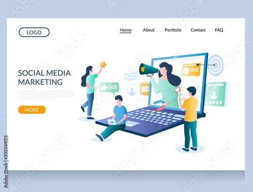 Social media marketing vector website landing page design template