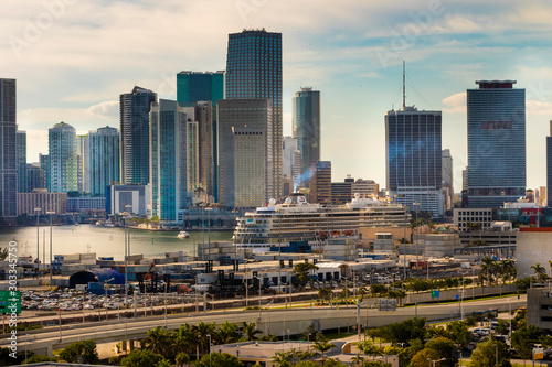 MIAMI, USA - DESEMBER 31, 2017 : The Port of Miami with cruise ship on DESEMBER 31, 2017  in Miami..