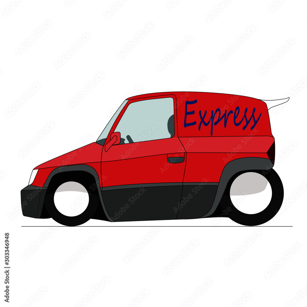 Fotografie Delivery car red realistic vector illustration isolated