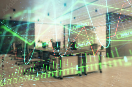 Wallpaper Mural Stock market chart with trading desk bank office interior on background. Double exposure. Concept of financial analysis Torontodigital.ca