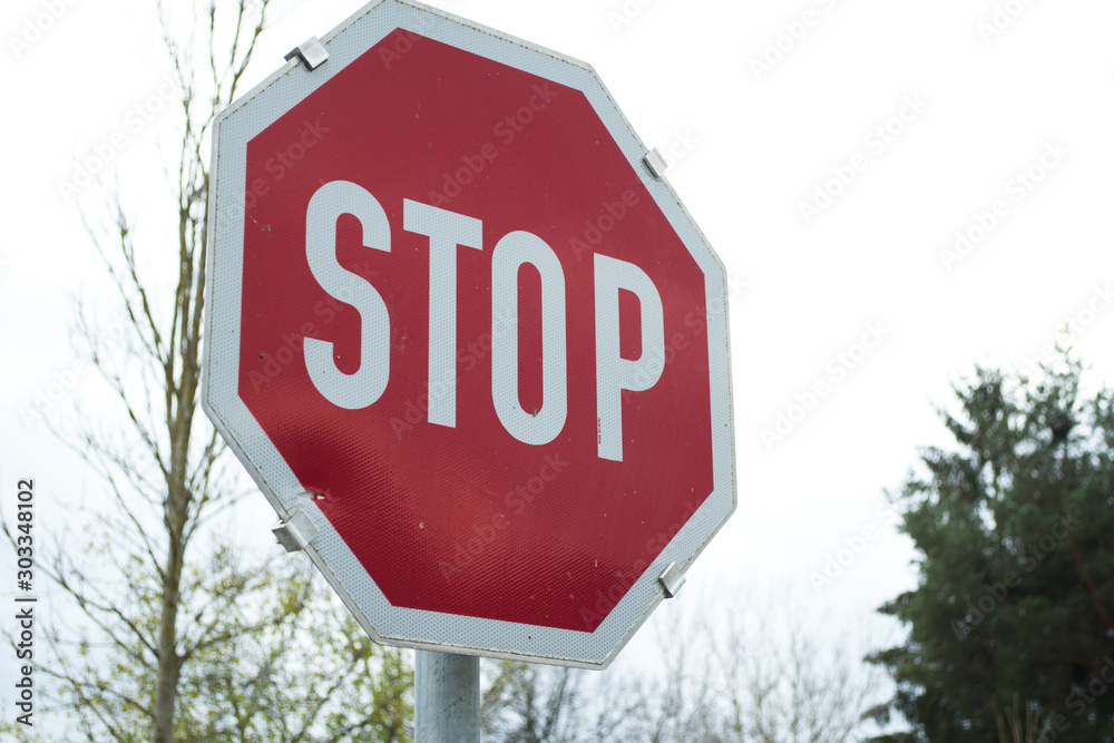 Road sign. Stop, it is forbidden to go.