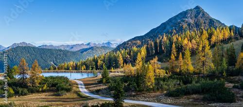 Peaceful autumn Alps mountain view. Reiteralm, Steiermark, Austria.
