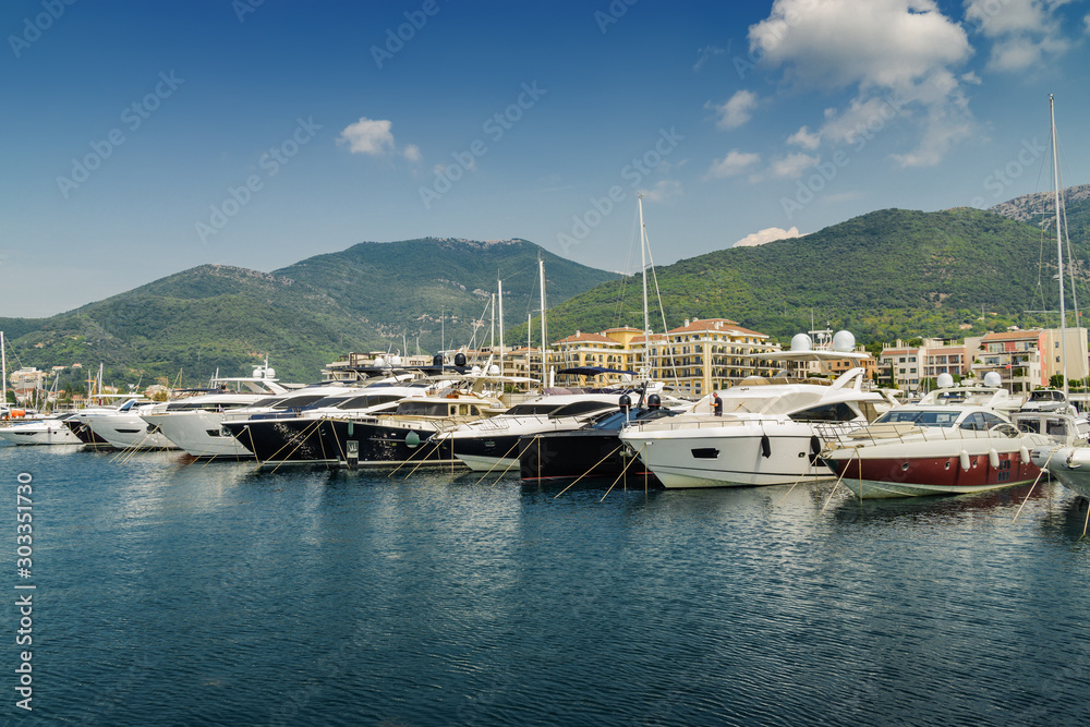 Beautiful yachts at the port of Tivat, Montenegro.