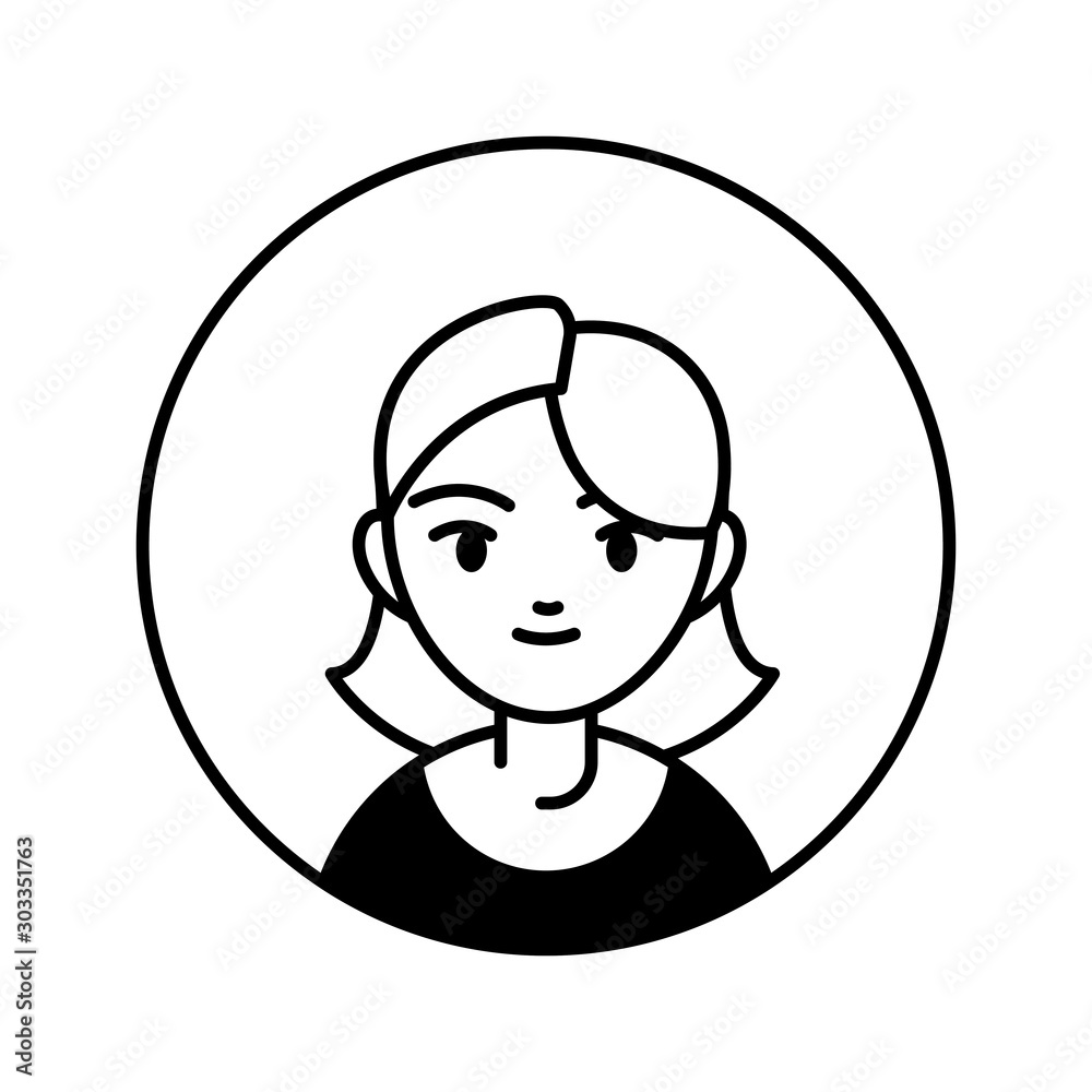 young woman character , person block line young woman character , person block line