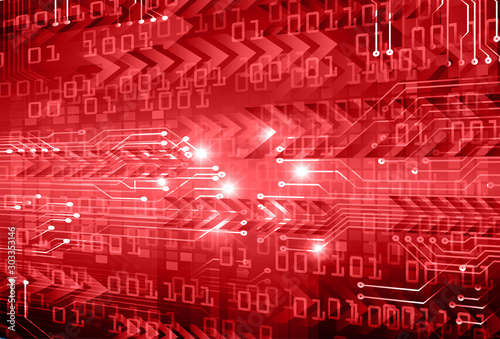 red cyber circuit future technology concept background